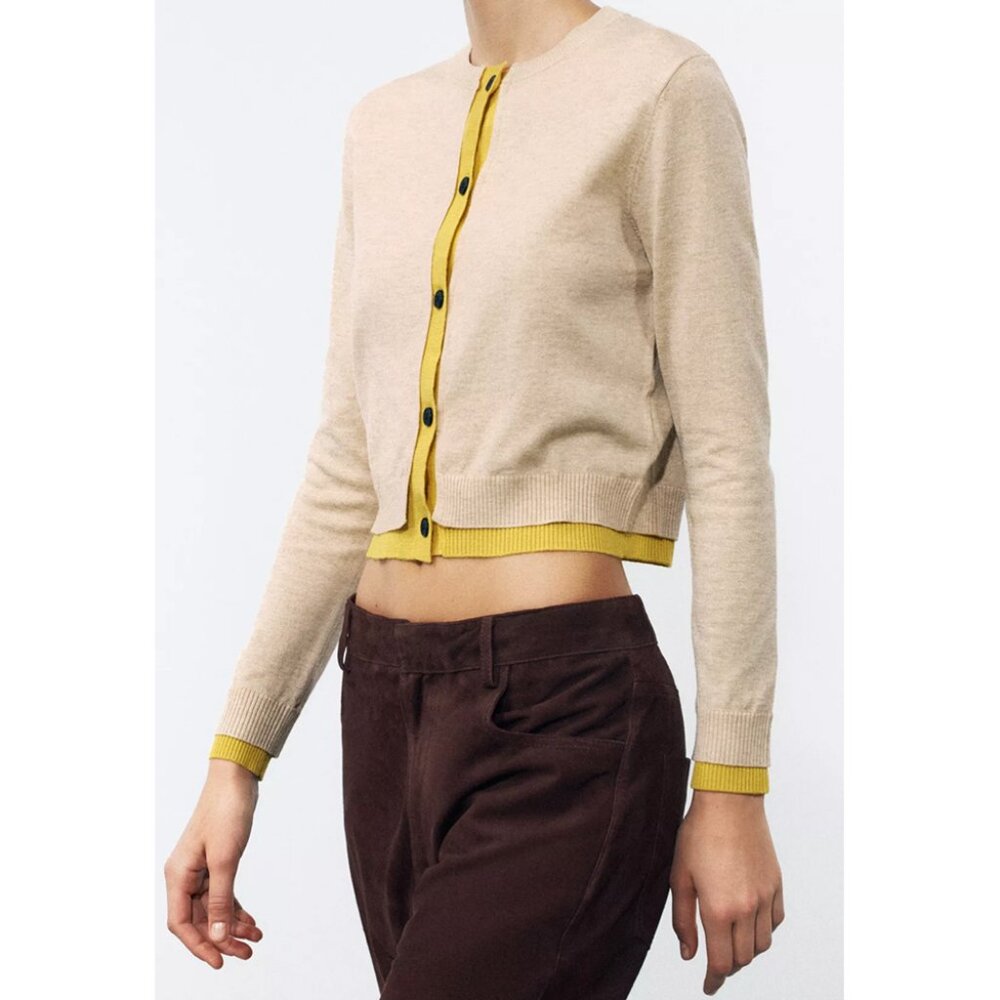 NEW ZARA combination knit cardigan 3581